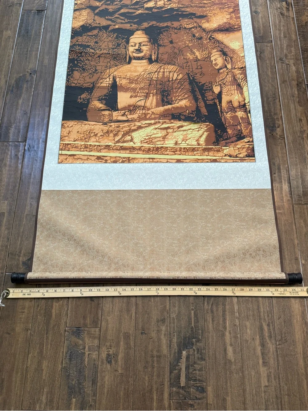 Yungang Grottoes Buddha Laser-Cut Papercut Art Scroll – 6 Foot, Silk Brocade